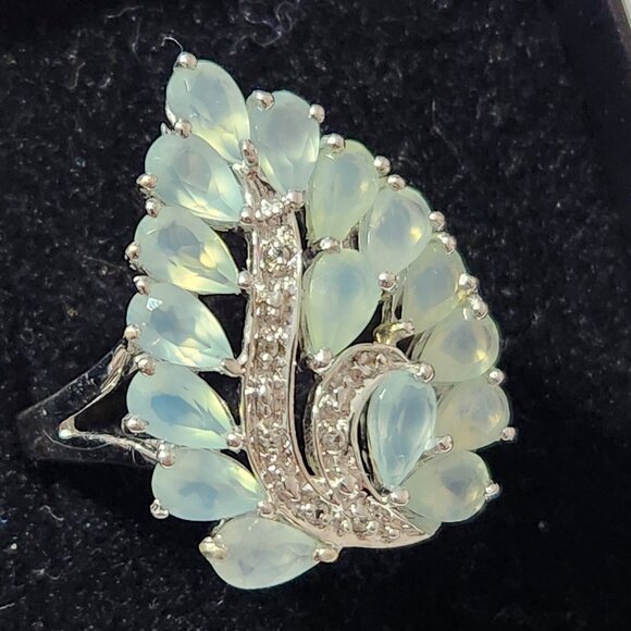 Retired 925 Cluster Teardrop Blue Leaf Aquamarine & White Zircon Size 7 Ring - Picture 15 of 16